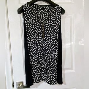 August Silk Women's Sleeveless Blouse Black White Polka Dot Zipper Size XL NWOT